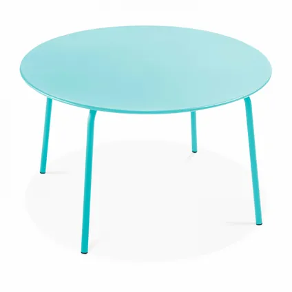 Oviala Palavas Set van een ronde tuin tafel en 6 metalen turquoise stoelen 2
