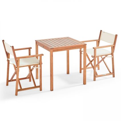 Table carrée en bois Oviala Sete et 2 chaises pliantes blanc