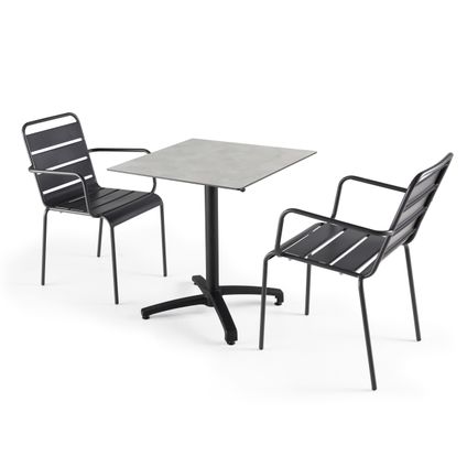 Oviala Set tuintafel met lichtgrijze betonnen laminaat en 2 grijze fauteuils
