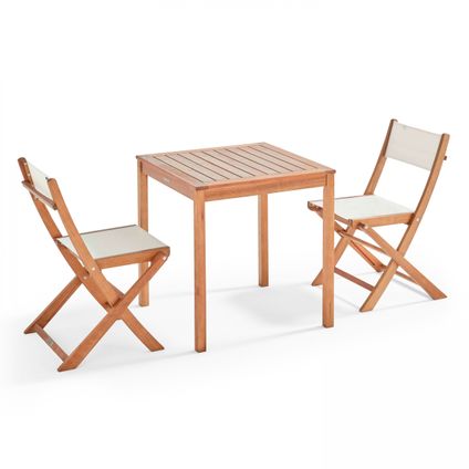 Ensemble table Oviala Sete et 2 chaises pliantes en textilène et eucalyptus blanc