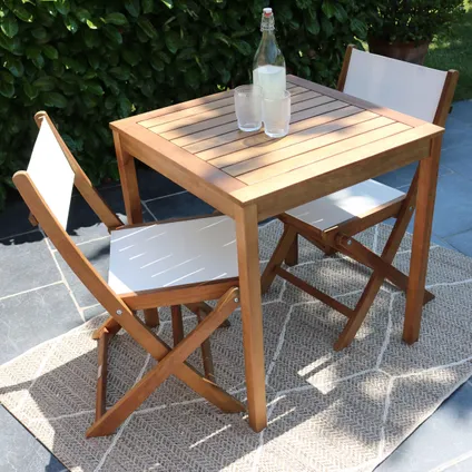 Ensemble table Oviala Sete et 2 chaises pliantes en textilène et eucalyptus blanc 2