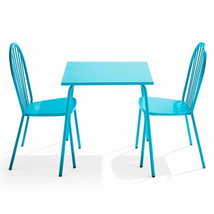 Ensemble table de jardin bistrot Oviala Palavas et 2 chaises en acier bleu