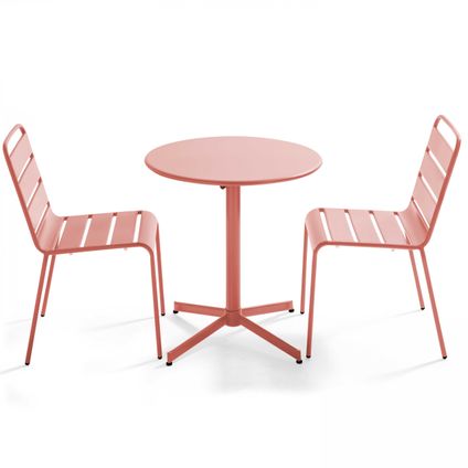 Oviala Palavas Set van een ronde tuin tafel en 2 metalen klei stoelen