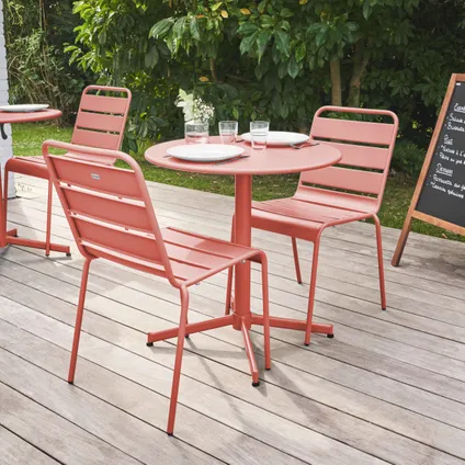 Oviala Palavas Set van een ronde tuin tafel en 2 metalen klei stoelen 3