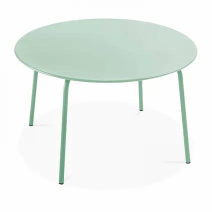 Ensemble table de jardin ronde et 6 chaises en métal Oviala Palavas vert sauge 2