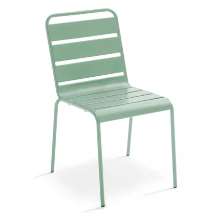 Ensemble table de jardin ronde et 6 chaises en métal Oviala Palavas vert sauge 4
