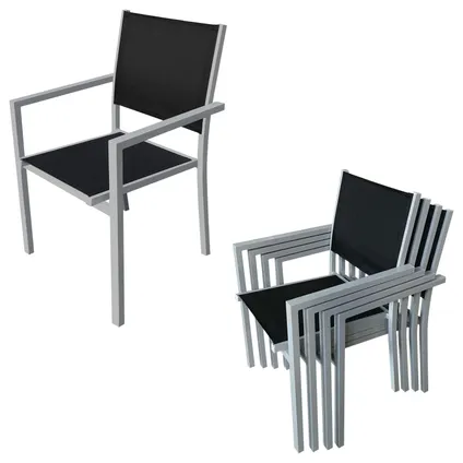 Zwart textilene CAGLIARI tuinset 8 zitplaatsen - grijs aluminium 3