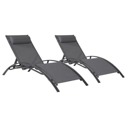 Set van 2 GALAPAGOS ligstoelen in grijs textilene - aluminium grijs antraciet