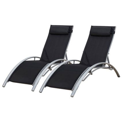 Set van 2 GALAPAGOS ligstoelen in zwart textilene - grijs aluminium