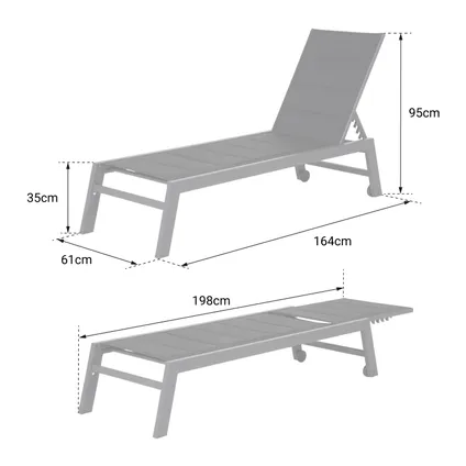 BARBADOS ligstoel in grijs textilene - wit aluminium 5