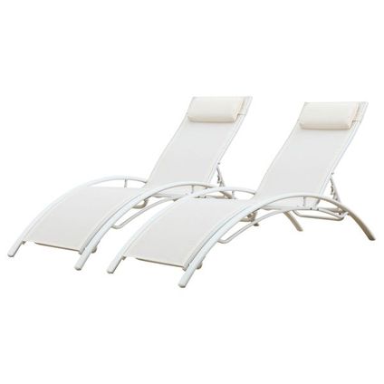 Set van 2 GALAPAGOS witte textilene ligstoelen - wit aluminium