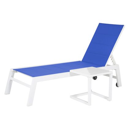Set bain de soleil et table d'appoint BARBADOS en textilène bleu - aluminium blanc