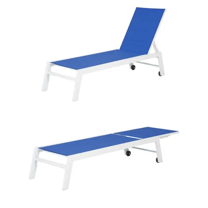 Set bain de soleil et table d'appoint BARBADOS en textilène bleu - aluminium blanc 4