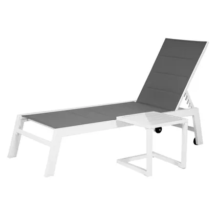 BARBADOS ligstoel en bijzettafel in grijs textilene - wit aluminium 2