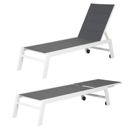 BARBADOS ligstoel en bijzettafel in grijs textilene - wit aluminium 3
