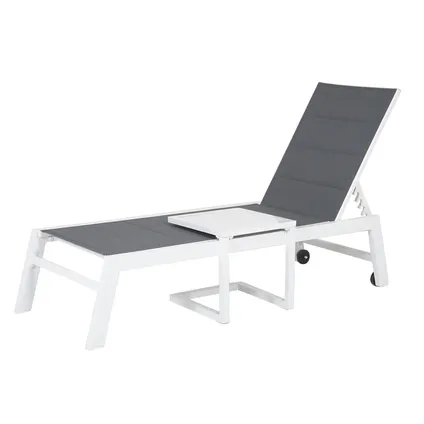 BARBADOS ligstoel en bijzettafel in grijs textilene - wit aluminium 6