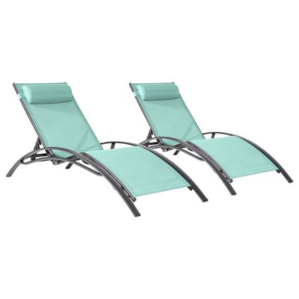 Set van 2 GALAPAGOS ligstoelen in watergroen textilene - antracietgrijs aluminium