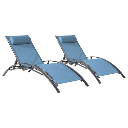 Set van 2 GALAPAGOS ligstoelen in grijs-blauw textilene - antracietgrijs aluminium