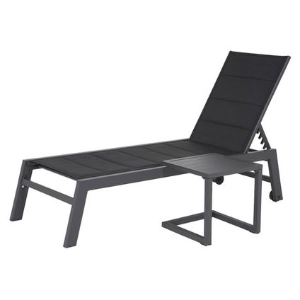 BARBADOS ligstoel en bijzettafel set in zwart textilene - antraciet grijs aluminium