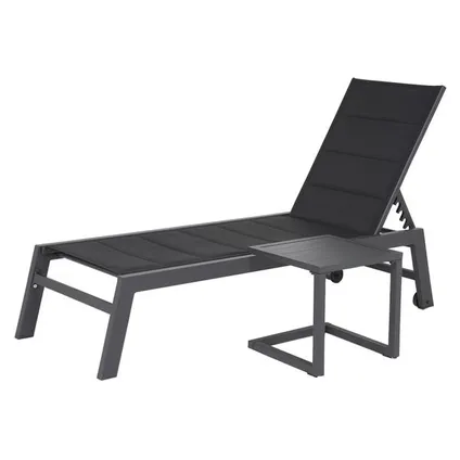 BARBADOS ligstoel en bijzettafel set in zwart textilene - antraciet grijs aluminium 2