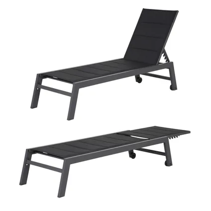 BARBADOS ligstoel en bijzettafel set in zwart textilene - antraciet grijs aluminium 3