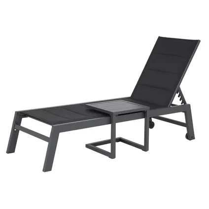 BARBADOS ligstoel en bijzettafel set in zwart textilene - antraciet grijs aluminium 6