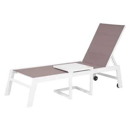Set bain de soleil et table d'appoint BARBADOS en textilène taupe - aluminium blanc 6