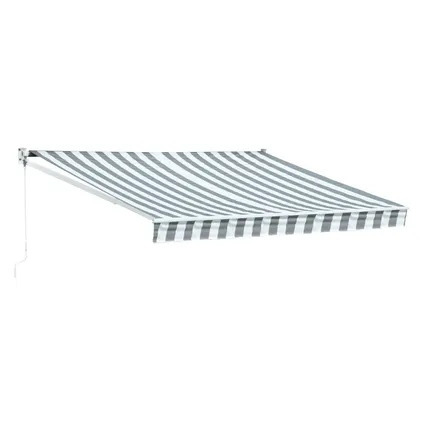 SAULE luifel 3,5 × 3m - Wit/grijs gestreept doek en witte structuur 2