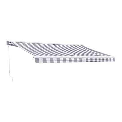 SAULE luifel 3.95 × 3m met half luifel - Wit/grijs gestreept doek en witte structuur 2