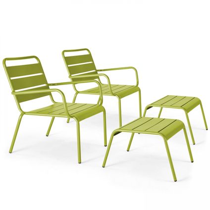 Lot de 2 fauteuils relax avec repose-pieds en métal Oviala Palavas vert