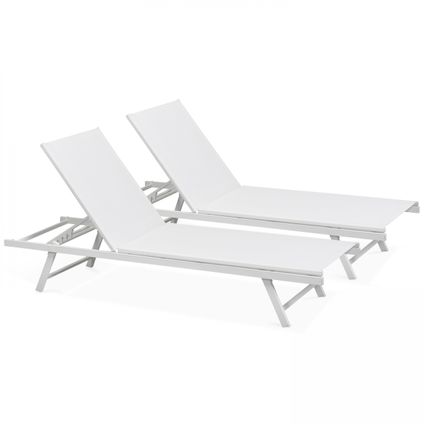 Oviala Set van 2 witte stalen ligstoelen