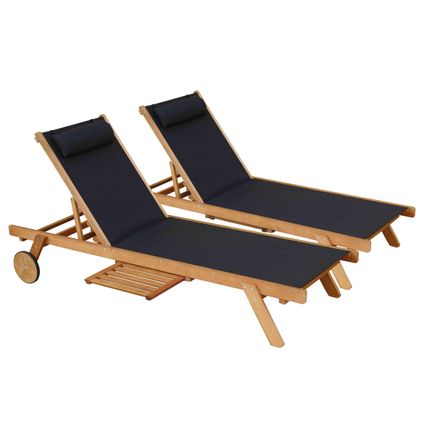 Oviala Calgary Set van 2 ligstoelen met kussen en zwart houten tafeltje