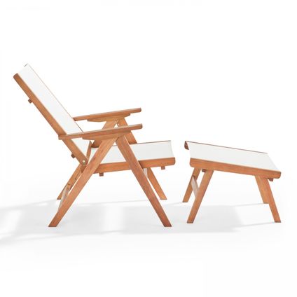 Oviala Sisco Ontspannende houten eucalyptus fauteuil met witte voetenbank