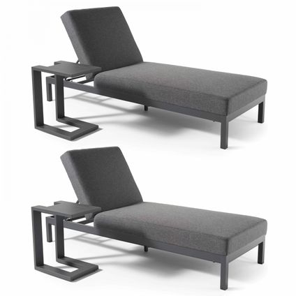 Oviala Galapagos Set van 2 ligstoelen met grijze aluminium tafeltjes