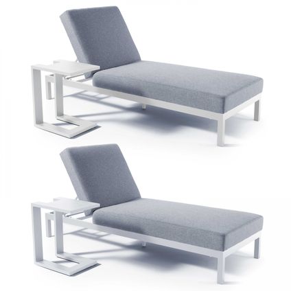 Oviala Galapagos Set van 2 ligstoelen met witte aluminium tafeltjes