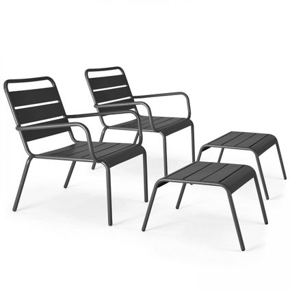 Lot de 2 fauteuils relax avec repose-pieds en métal Oviala Palavas gris