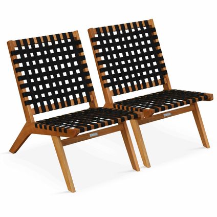 Lot de 2 fauteuils relax Oviala Bondy en bois d'eucalyptus noir
