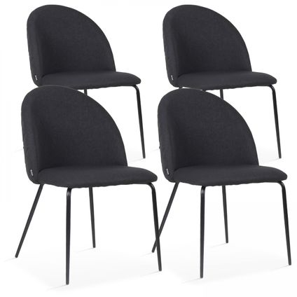 Oviala Set van 4 zwarte stoffen stoelen