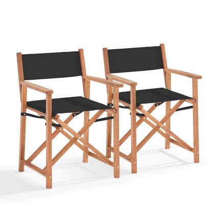 Oviala Mostra Set van 2 inklapbare stoelen van eucalyptus hout en zwarte textilène