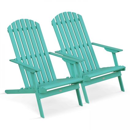 Oviala Set van 2 inklapbare eucalyptus houten fauteuils in turquoise