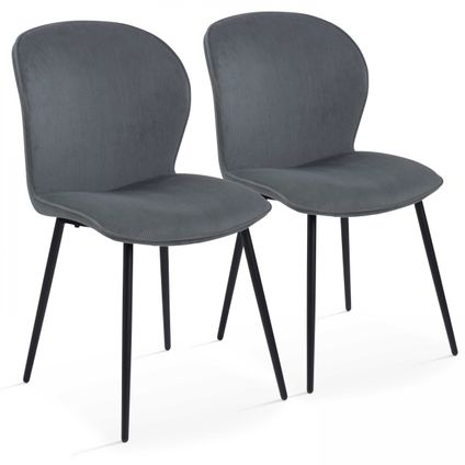 Oviala Selina Set van 2 grijze fluwelen ribfluwelen stoelen