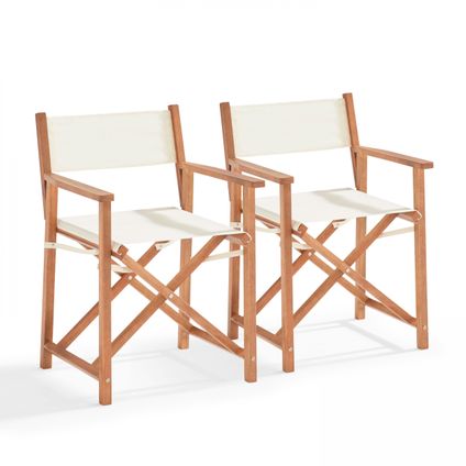 Lot de 2 chaises pliantes en bois d'eucalyptus et textilène Oviala Mostra blanc
