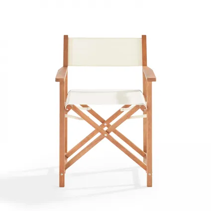 Lot de 2 chaises pliantes en bois d'eucalyptus et textilène Oviala Mostra blanc 5