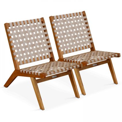 Lot de 2 fauteuils relax Oviala Bondy en bois d'eucalyptus taupe