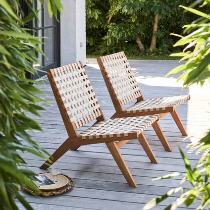 Lot de 2 fauteuils relax Oviala Bondy en bois d'eucalyptus taupe 2