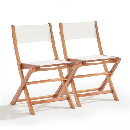 Lot de 2 chaises pliantes en bois d'eucalyptus et textilène Oviala Sete blanc