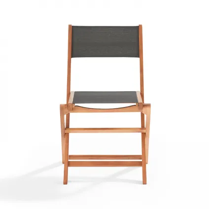 Lot de 2 chaises pliantes en bois d'eucalyptus et textilène Oviala Sete noir 4