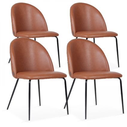 Oviala Chester Set van 4 stoelen in donkerbruin gecoat textiel