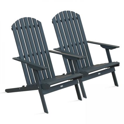 Oviala Set van 2 inklapbare grijze eucalyptus houten fauteuils