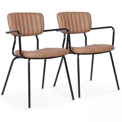 Oviala Set van 2 stoelen met armleuningen in lichtbruin gecoat textiel